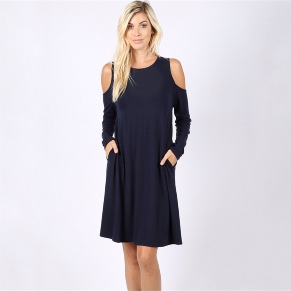 Hunter Green Long Sleeve Cold Shoulder Dress - Picture 7 of 7